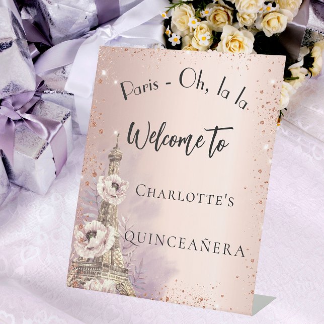 Expositor En L Quinceanera Paris eiffel tower rosa gold bienvenid (Subido por el creador)