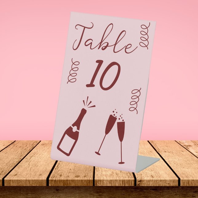 Expositor En L Quirky caprichoso y caprichoso Boda rosado (Whimsical Quirky Squiggles Pink Wedding Table Number)