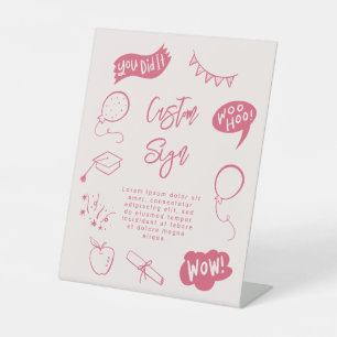 Expositor En L Quirky Doodle Graduation Party Personalizado Rosa