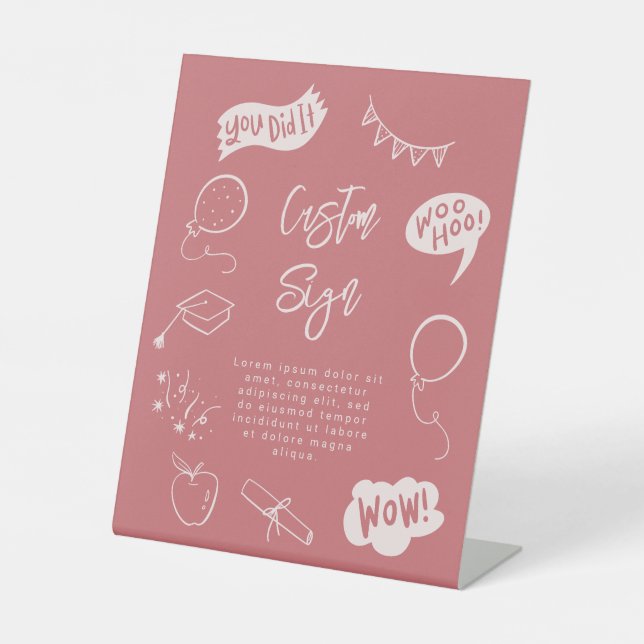Expositor En L Quirky Doodle Graduation Party Rubor Personalizado (Anverso)