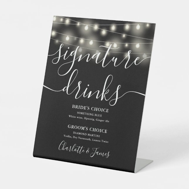 Expositor En L Rayas de cadena Boda blanco negro bebidas con firm (Anverso)