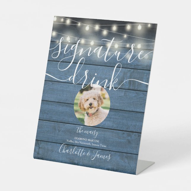 Expositor En L Rayas de cadena Mascota de madera azul bebida de f (Anverso)