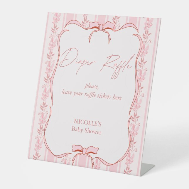 Expositor En L Rayas rosadas arco bebé ducha pañal señalización d (Anverso)