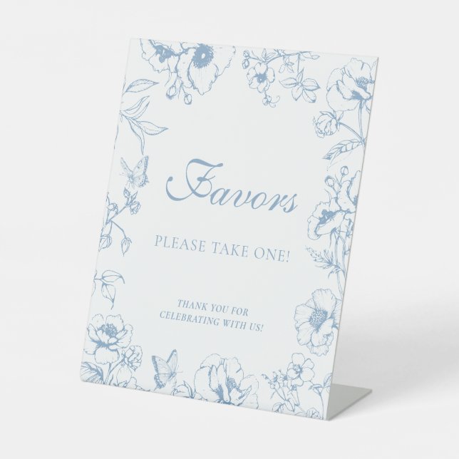 Expositor En L Recuerdos de boda florales azules polvorientos ele (Anverso)