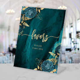 Expositor En L Recuerdos de Boda Florales Elegantes en Verde Teal