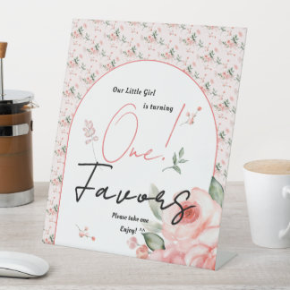 Expositor En L Recuerdos de cumpleaños de niña de 1 año Rosa acua