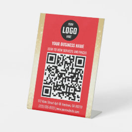 Expositor En L Red & Gold Business Código QR Rótulo Pedestal