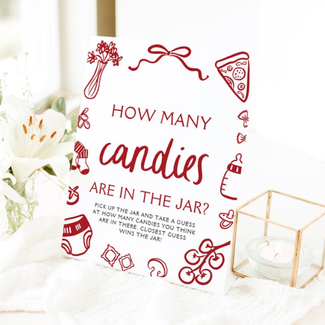 Expositor En L Red Hand Drake Adivina Cuántos Candies Baby Shower (Red Hand Drawn Guess How Many Candies Baby Shower Pedestal Sign)