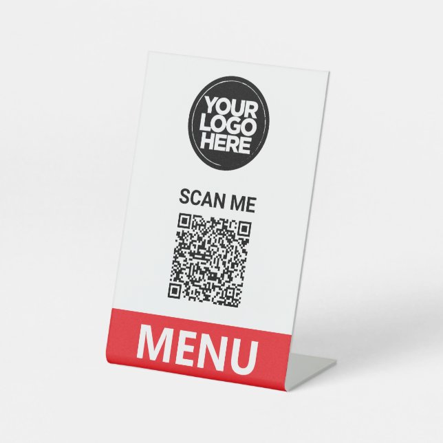 Expositor En L Red Qr Code Menu | Logo Contactless Modern (Anverso)
