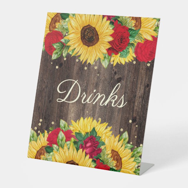 Expositor En L Red Roses Sunflowers Birday Party Drink Station (Anverso)