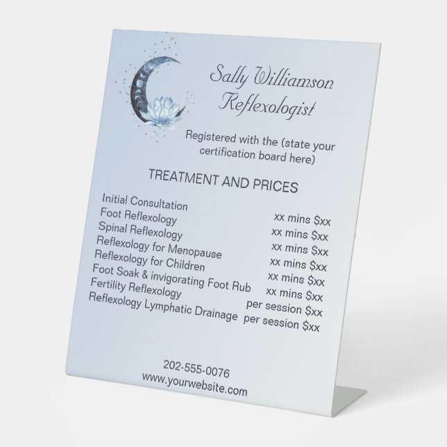 Expositor En L Reflexología Blue Lotus Flower Business Price List (Anverso)