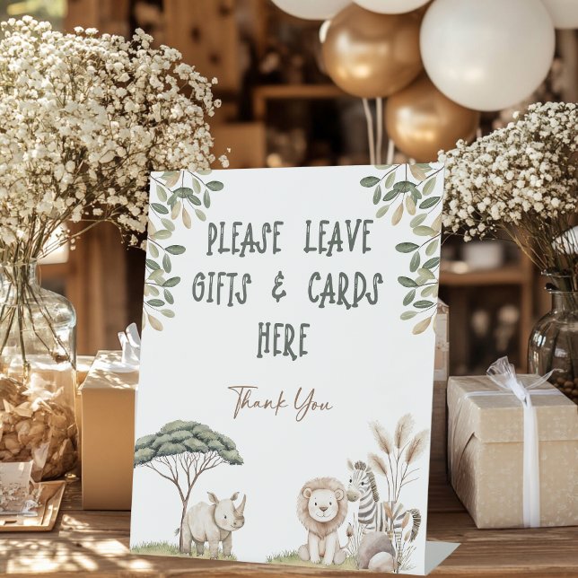 Expositor En L Regalo de Baby Shower salvaje de un animal safari (Wild One Safari Animal Neutral Baby Shower Gift Pedestal Sign)