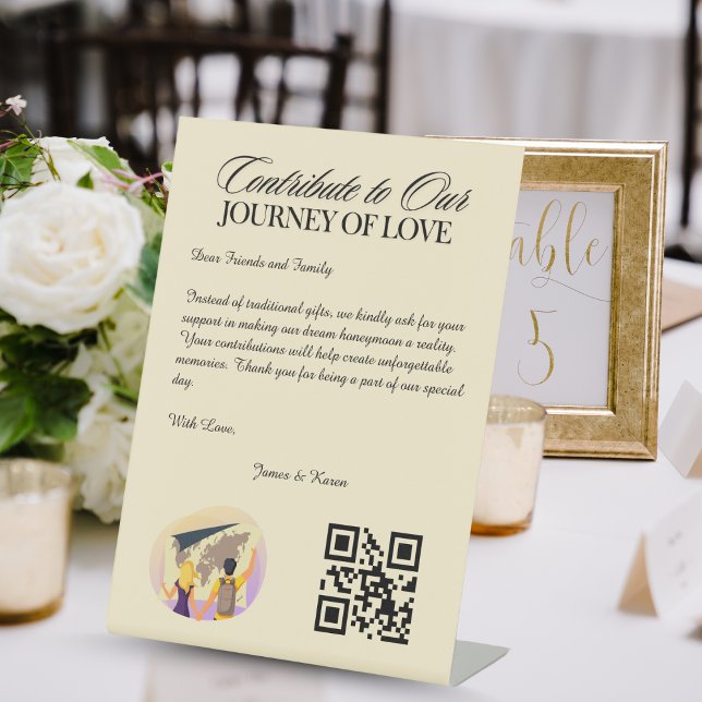 Expositor En L Regalo del Boda de código Qr del Registro del Fond (Honeymoon Fund Registry Qr Code Wedding Gift Pedestal Sign)