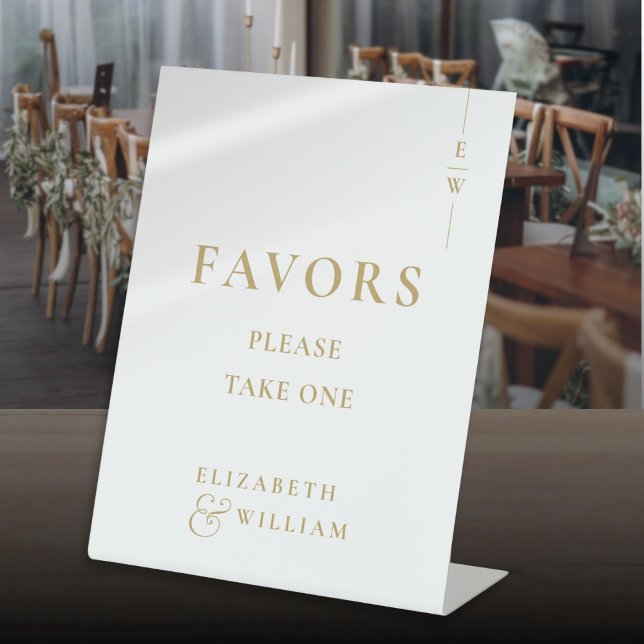 Expositor En L Regalos de boda elegantes y modernos con monograma (Gold Modern Elegant Monogram Favors Wedding Pedestal Sign)