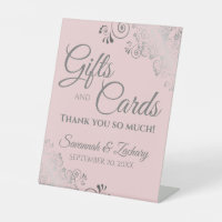 Regalos de boda y tarjetas de plata mágica en rosa