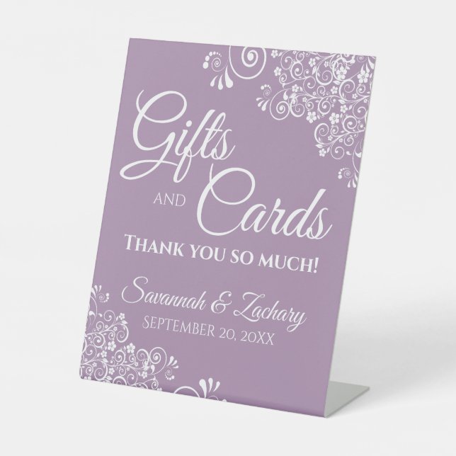Expositor En L Regalos de boda y tarjetas Lace blanco y Lavanda m (Anverso)