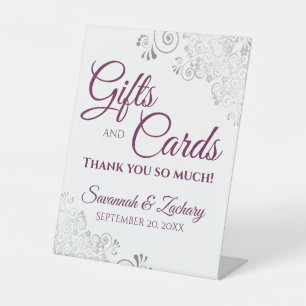 Expositor En L Regalos de boda y tarjetas Lacy Silver Magenta sob