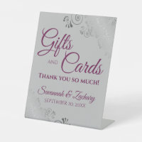 Regalos de boda y tarjetas Lacy Silver Magenta sob