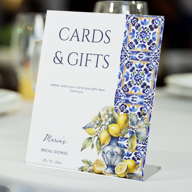 Expositor En L Regalos de novia de azulejos azules de Amalfi (Amalfi Italian Vietri blue tiles lemons in ceramic vase bridal shower gifts Pedestal table Sign)