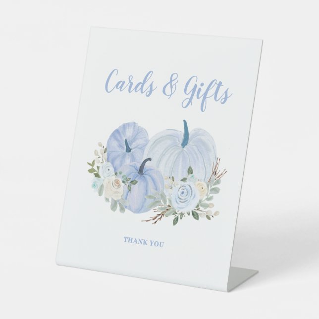 Expositor En L Regalos de tarjetas Baby Shower de calabaza azul (Anverso)