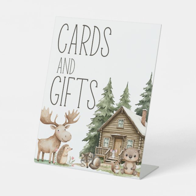 Expositor En L Regalos de tarjetas de Baby Shower de Boho Woodlan (Anverso)