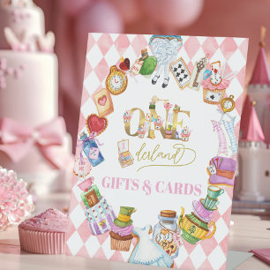Expositor En L Regalos rosados de cumpleaños número 1 de Alicia e