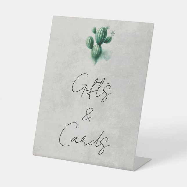 Expositor En L Regalos y Tarjetas de Boda de Cactus Verde Acuarel (Anverso)