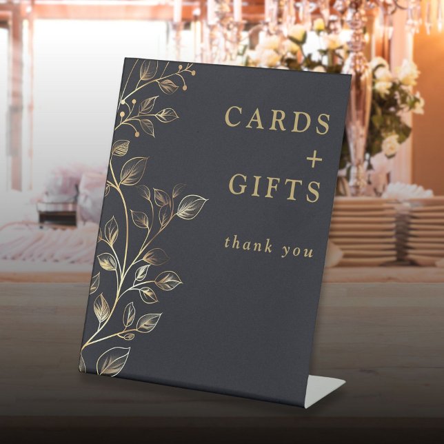 Expositor En L Regalos Y Tarjetas Doradas Modernas Y Elegantes (Modern Elegant Golden Floral Cards And Gifts Pedestal Sign)