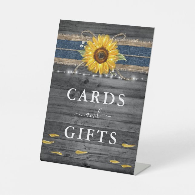 Expositor En L Regalos y tarjetas rusticas Boda de girasol azul d (Anverso)