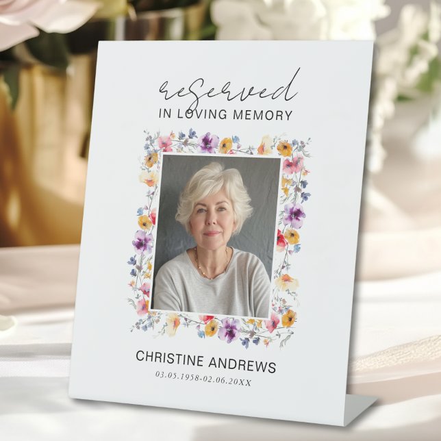 Expositor En L Reserved Seat - Wildflower Photo Memorial Wedding  (Reserved Seat - Wildflower Photo Memorial Wedding Pedestal Sign)