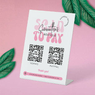 Expositor En L Retro 2 códigos QR escanean para pagar tienda rosa