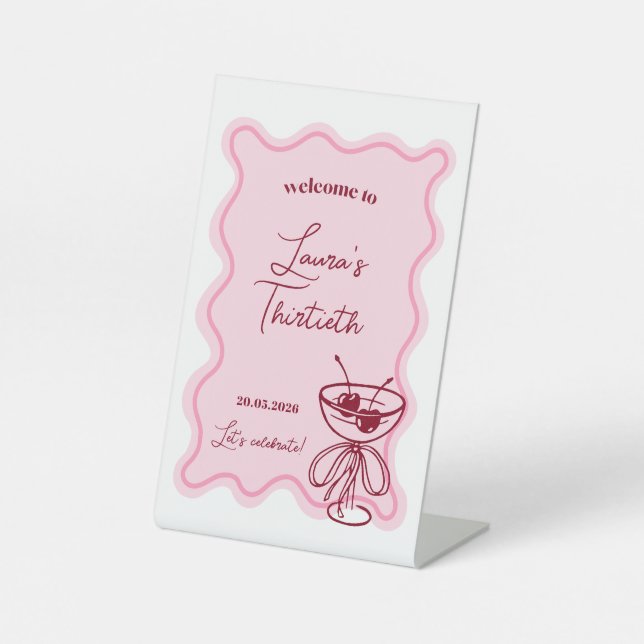 Expositor En L Retro Cherry Cocktail Birthday Welcome Sign (Anverso)