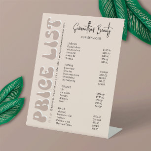 Expositor En L Retro Cream Moderno Spa Salón o Lista de precios d