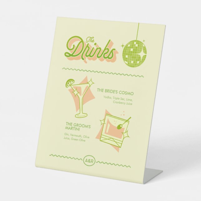 Expositor En L Retro Disco Wedding Bar Menu (Anverso)