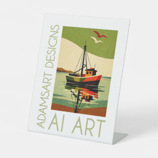 Expositor En L Retro Fishing Boat Reflection Mid-Century