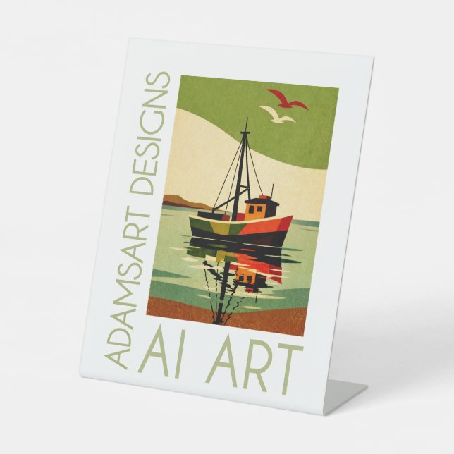 Expositor En L Retro Fishing Boat Reflection Mid-Century (Anverso)