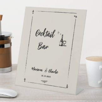 Expositor En L Retro Grey Hand Drawn Illustrated Cocktail Bar 