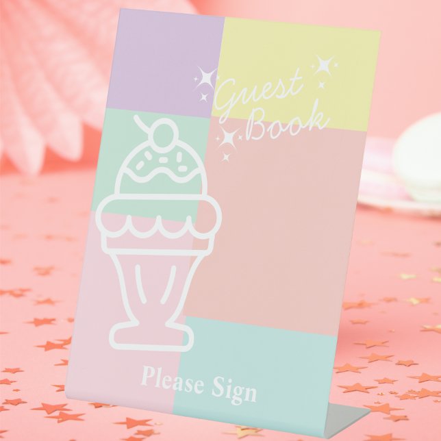 Expositor En L Retro Ice Cream Guest book Ducha de novia (Retro Ice Cream Guest book Bridal shower Pedestal Sign)