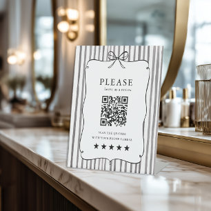 Expositor En L Revisión de código QR de lazo vintage gris blanco