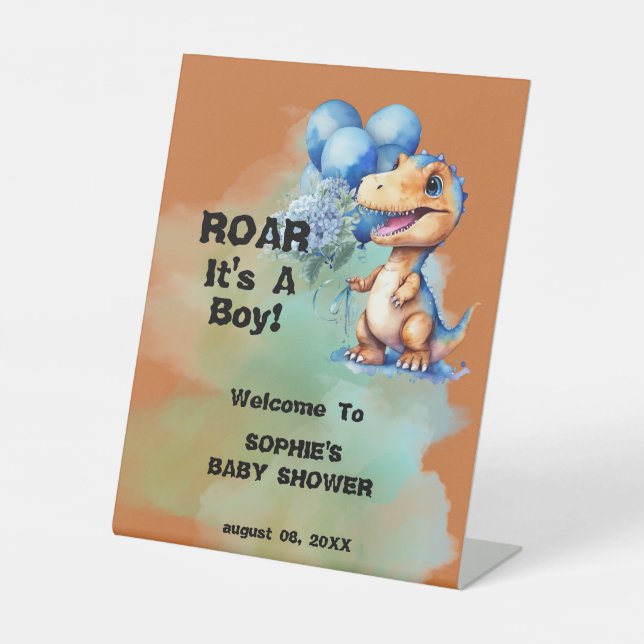 Expositor En L Roar Es Un Niño Baby Shower De Dinosaurios T-Rex (Anverso)