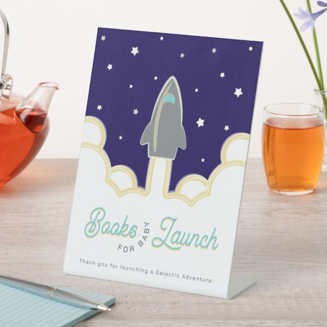 Expositor En L Rocket Launch Books for Baby Gray & Blue (In Situ)