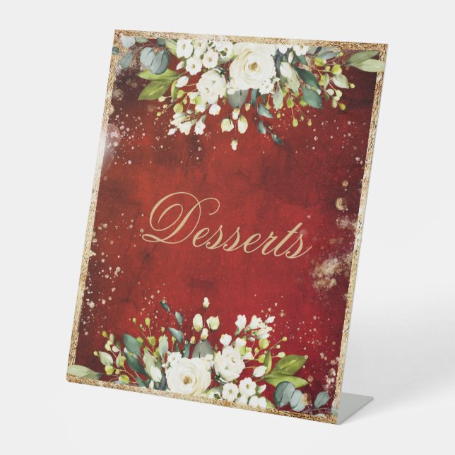 Expositor En L Rojo escarlata botánica de oro floral blanco enmar (Anverso)