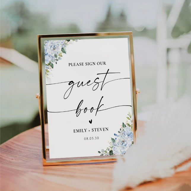 Expositor En L Romantic Light Blue Floral Guest Book Sign (Subido por el creador)