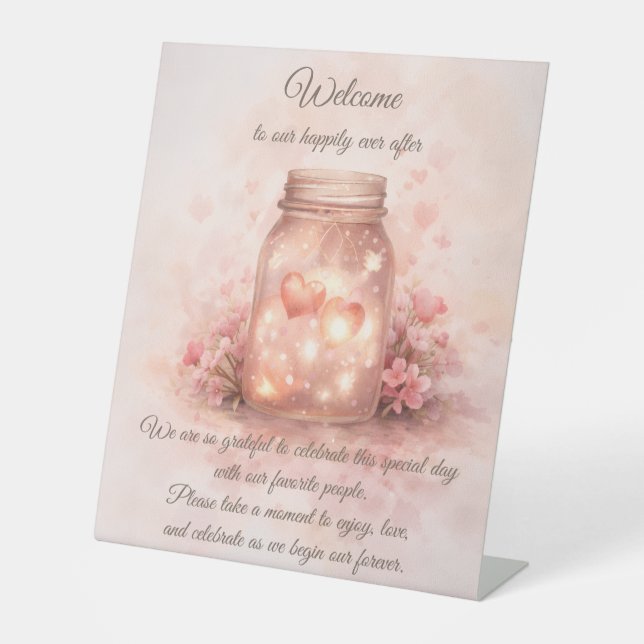 Expositor En L Romantic Wedding Welcome Sign – Mason Jar (Anverso)