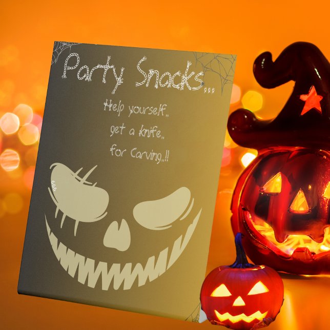 Expositor En L Ropa de calabaza malvada sonríe fiesta de Hallowee (Evil Pumpkin Smile Halloween Party Snacks Pedestal Sign)