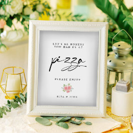 Expositor En L Rosa Carnation Calligraphy Pizza Bar Boda Rótulo