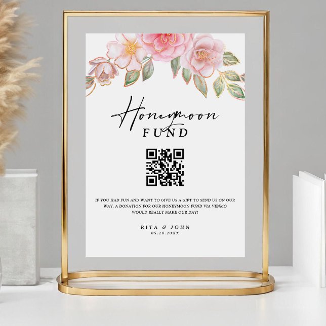 Expositor En L Rosa Carnation Honeymoon Fund Cash QR Code Boda (Subido por el creador)