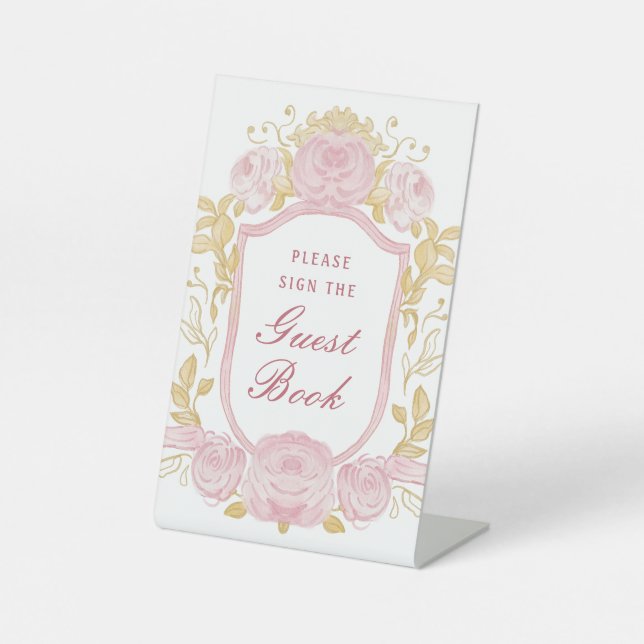 Expositor En L Rosas de acuarela Escudo Rótulo Pedestal del libro (Anverso)