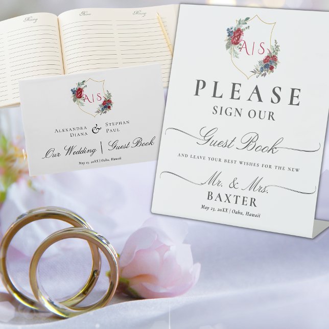 Expositor En L Rosas magenta acuarela Escudo botánico monograma (Subido por el creador)