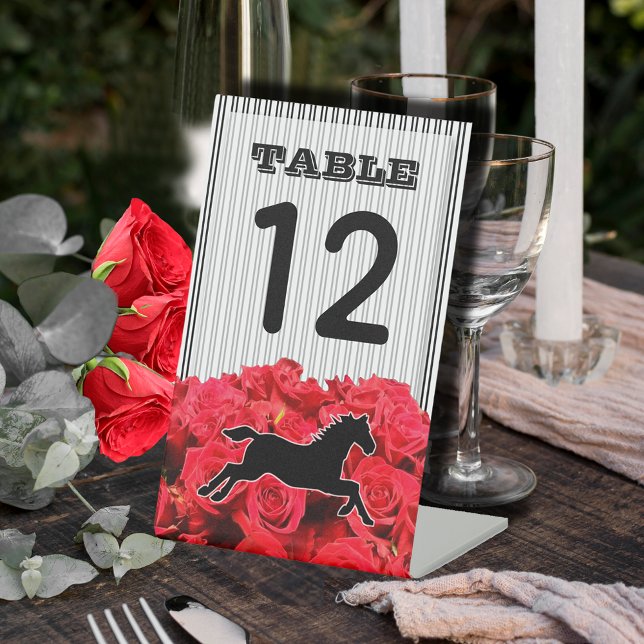 Expositor En L Rosas Rojas y Fiesta de Despedida de Soltera con T (Plastic pedestal sign table number shown is 4" x 6" with 2" pedestal base.)